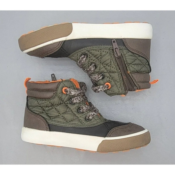 Cat & Jack Boys Boots Size 9 Orange Brown Side Zip Faux Leather - Picture 12 of 13